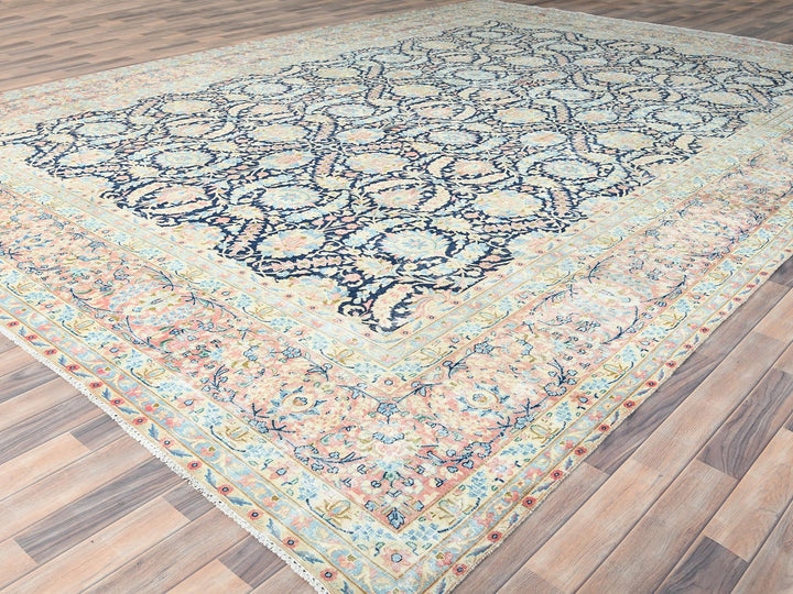 11'7" x 15'9" Vintage Hand Knotted Blue Wool Rectangle Oriental Rug - MOA10285272
