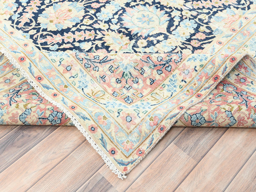 11'7" x 15'9" Vintage Hand Knotted Blue Wool Rectangle Oriental Rug - MOA10285272