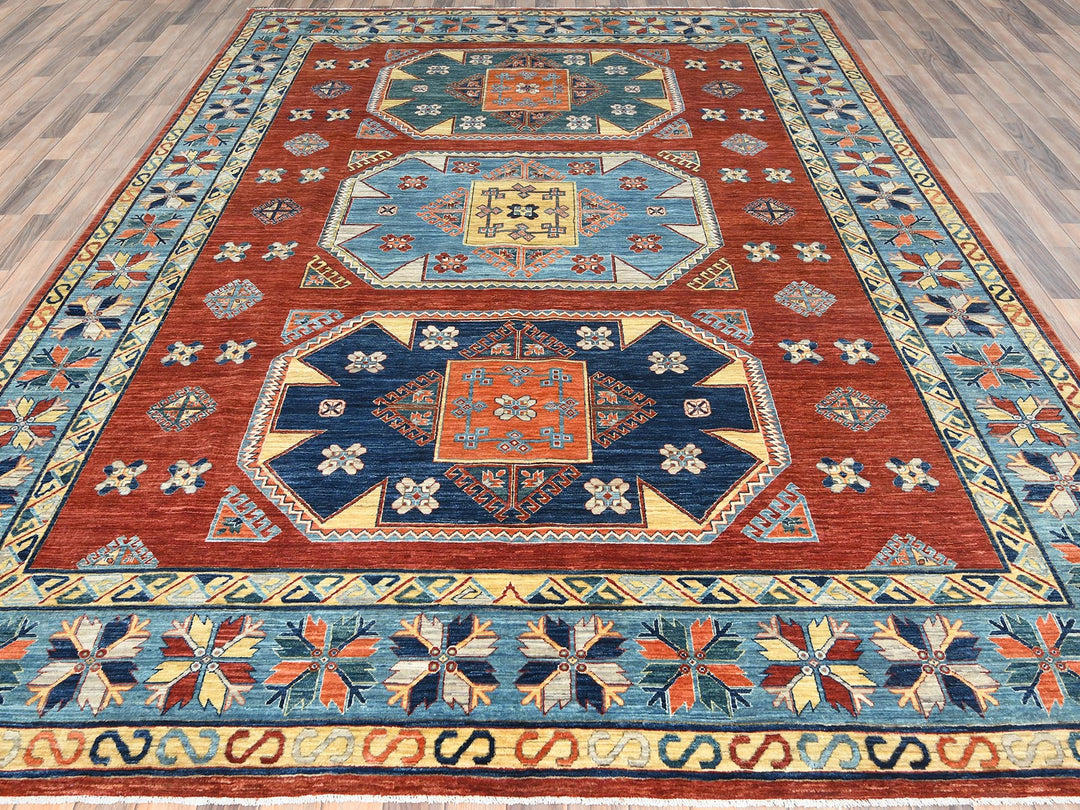 9'0" x 12'2" New Hand Knotted Red Wool Rectangle Oriental Rug - MOA10285299