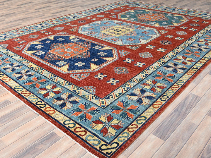 9'0" x 12'2" New Hand Knotted Red Wool Rectangle Oriental Rug - MOA10285299