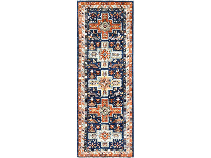 2'1" x 5'10" New Hand Knotted Blue Wool Runner Oriental Rug - MOA10285306