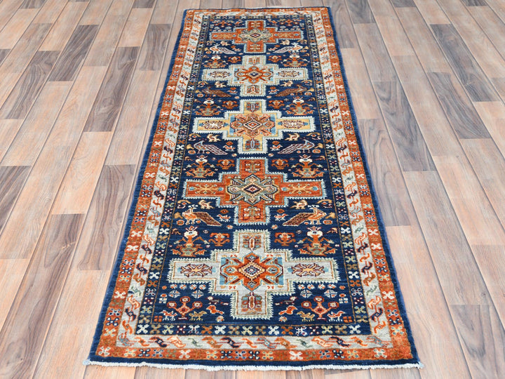 2'1" x 5'10" New Hand Knotted Blue Wool Runner Oriental Rug - MOA10285306