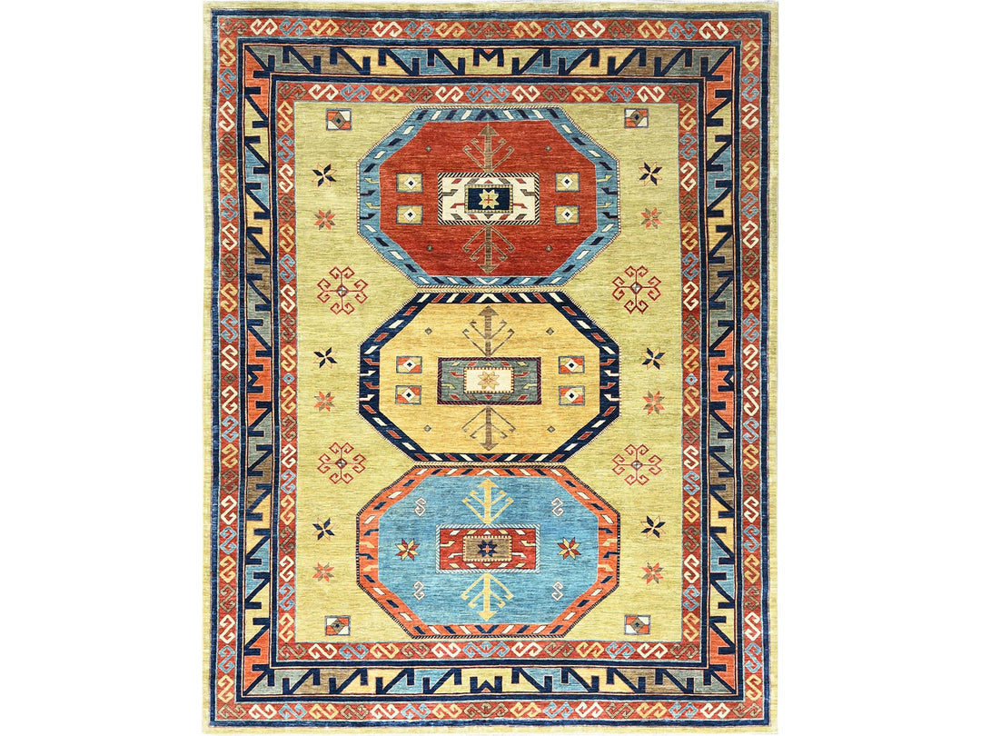 9'0" x 11'7" New Hand Knotted Green Wool Rectangle Oriental Rug - MOA10285309