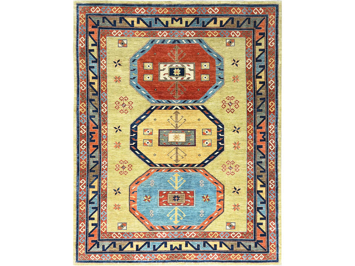 9'0" x 11'7" New Hand Knotted Green Wool Rectangle Oriental Rug - MOA10285309
