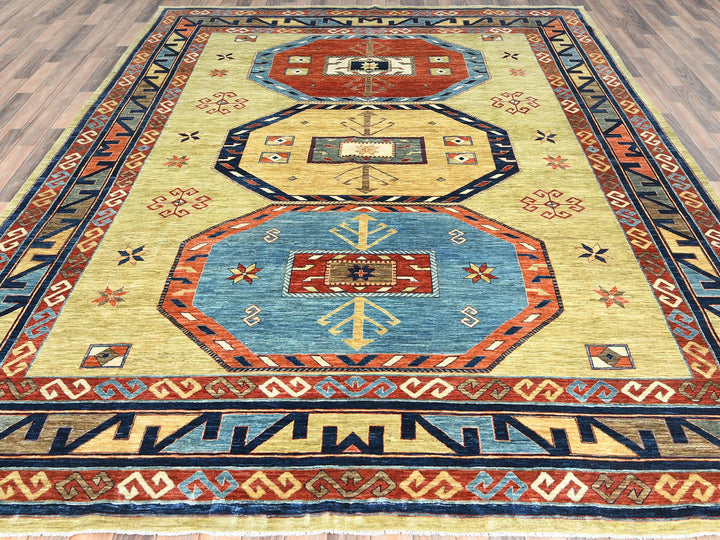 9'0" x 11'7" New Hand Knotted Green Wool Rectangle Oriental Rug - MOA10285309