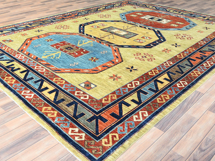 9'0" x 11'7" New Hand Knotted Green Wool Rectangle Oriental Rug - MOA10285309