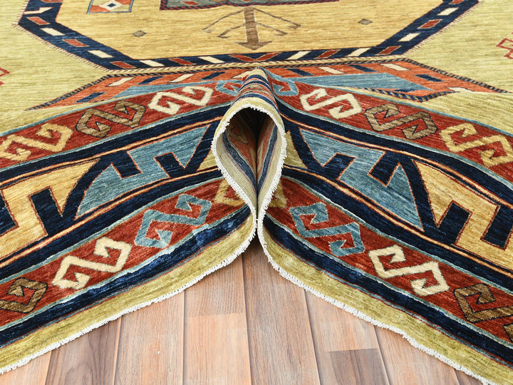 9'0" x 11'7" New Hand Knotted Green Wool Rectangle Oriental Rug - MOA10285309