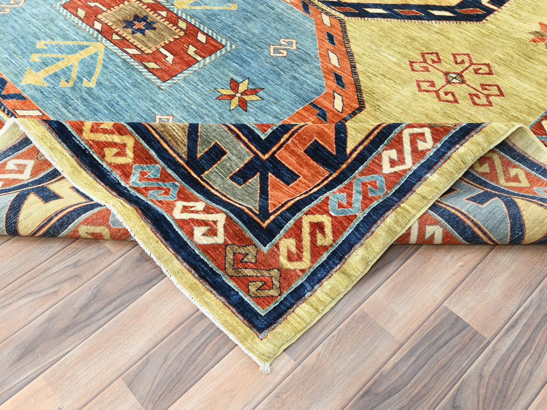 9'0" x 11'7" New Hand Knotted Green Wool Rectangle Oriental Rug - MOA10285309
