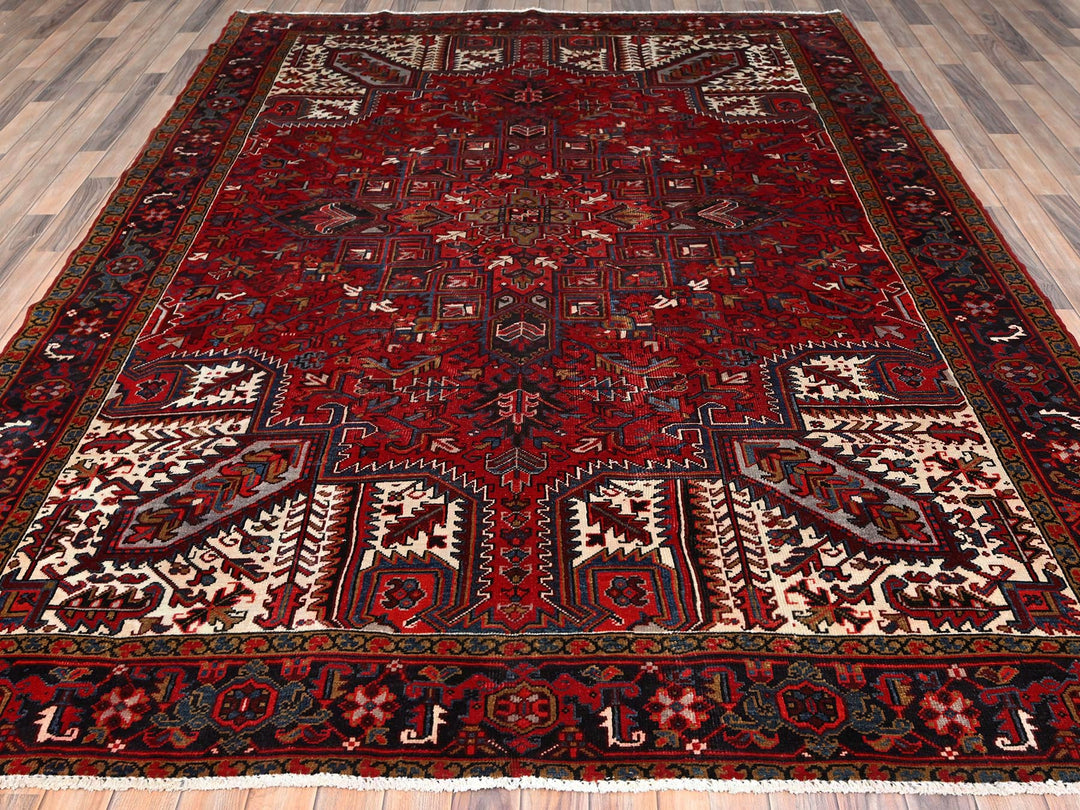 8'0" x 10'8" Vintage Hand Knotted Red Wool Rectangle Oriental Rug - MOA10285313