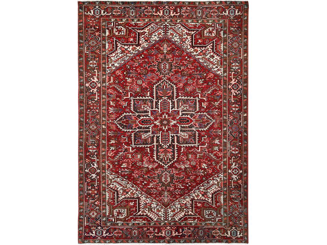7'9" x 10'10" Vintage Hand Knotted Red Wool Rectangle Oriental Rug - MOA10285339