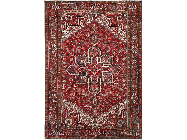 7'9" x 10'10" Vintage Hand Knotted Red Wool Rectangle Oriental Rug - MOA10285339