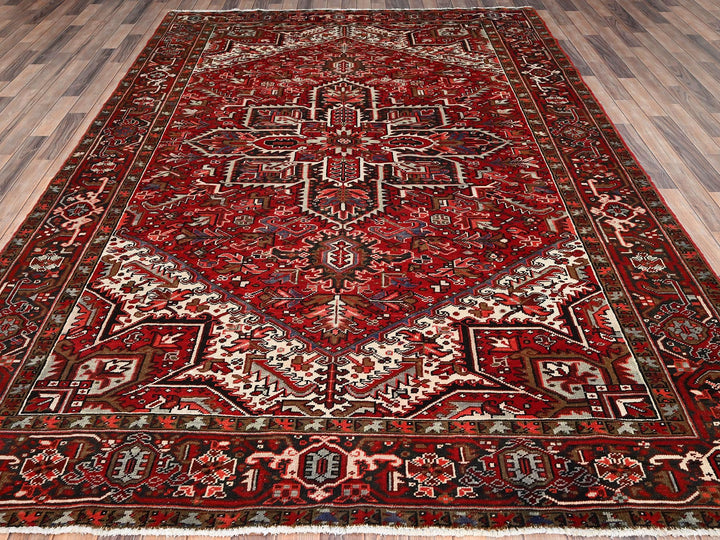 7'9" x 10'10" Vintage Hand Knotted Red Wool Rectangle Oriental Rug - MOA10285339