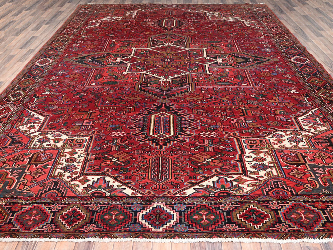 10'1" x 12'9" Vintage Hand Knotted Red Wool Rectangle Oriental Rug - MOA10285382