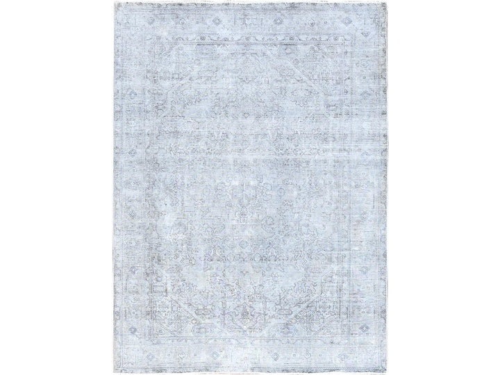 6'6" x 9'0" Vintage Hand Knotted Grey Wool Rectangle Oriental Rug - MOA10285396
