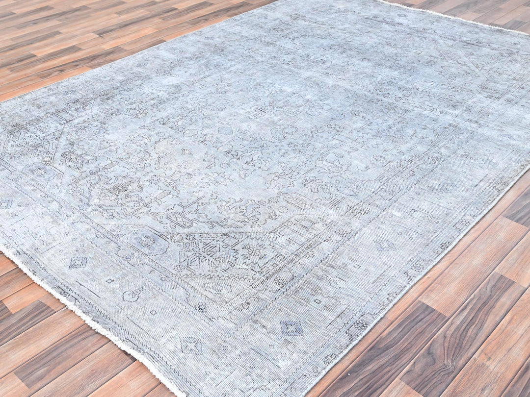 6'6" x 9'0" Vintage Hand Knotted Grey Wool Rectangle Oriental Rug - MOA10285396