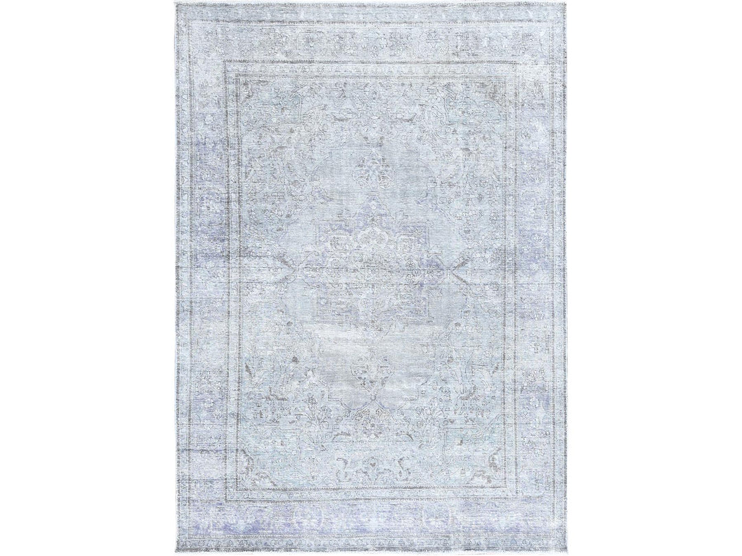 6'9" x 9'10" Vintage Hand Knotted Grey Wool Rectangle Oriental Rug - MOA10285397