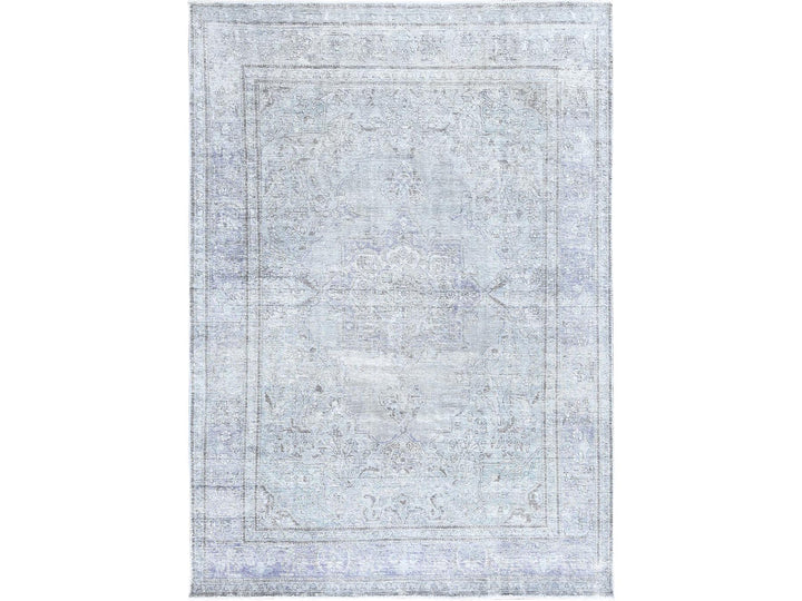 6'9" x 9'10" Vintage Hand Knotted Grey Wool Rectangle Oriental Rug - MOA10285397