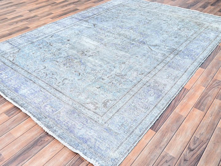 6'9" x 9'10" Vintage Hand Knotted Grey Wool Rectangle Oriental Rug - MOA10285397