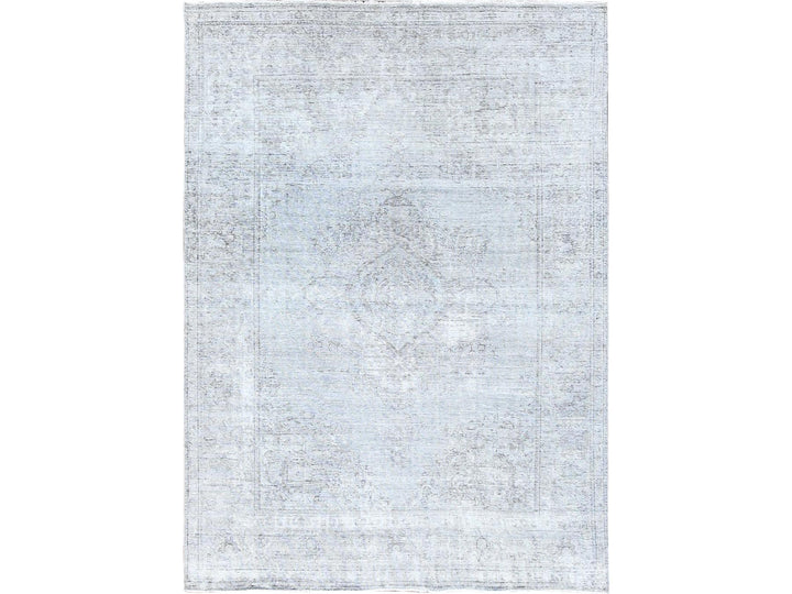 6'6" x 9'6" Vintage Hand Knotted Grey Wool Rectangle Oriental Rug - MOA10285402