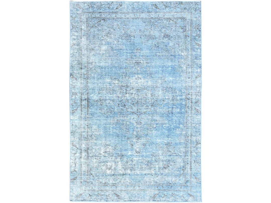 5'5" x 8'10" Vintage Hand Knotted Blue Wool Rectangle Oriental Rug - MOA10285405