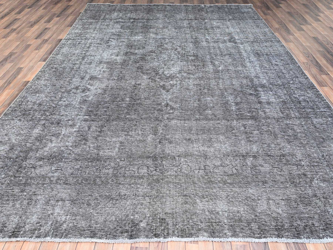 9'4" x 12'10" Vintage Hand Knotted Grey Wool Rectangle Oriental Rug - MOA10285406