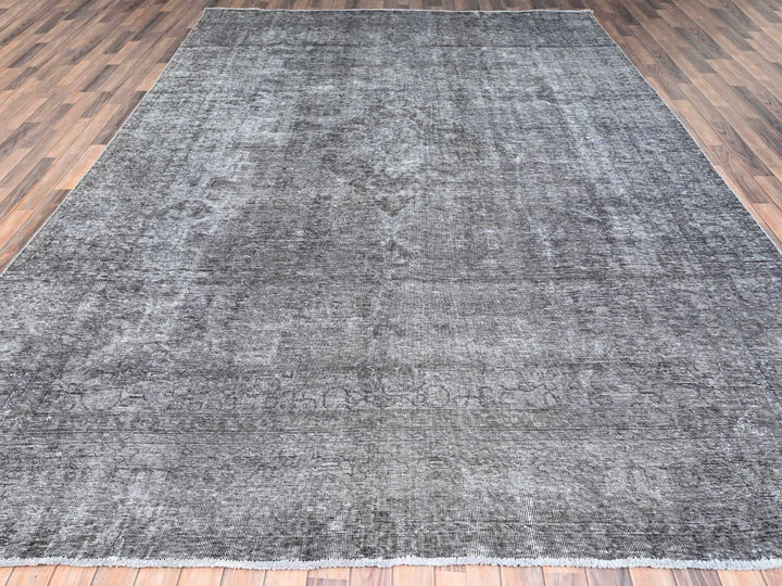 9'4" x 12'10" Vintage Hand Knotted Grey Wool Rectangle Oriental Rug - MOA10285406
