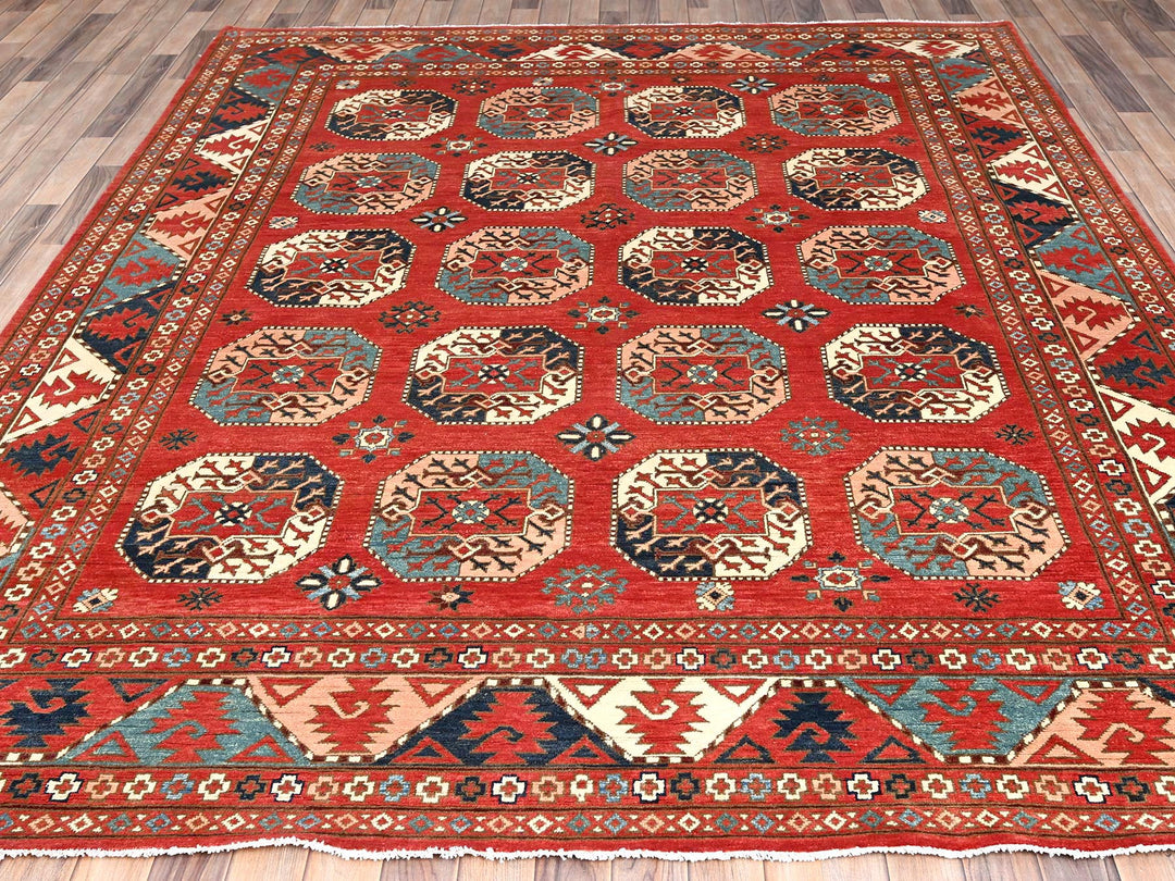 8'2" x 9'10" New Hand Knotted Red Wool Rectangle Oriental Rug - MOA10285416