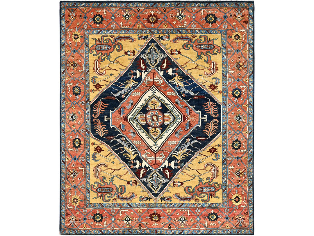 8'0" x 9'5" New Hand Knotted Blue Wool Rectangle Oriental Rug - MOA10285435