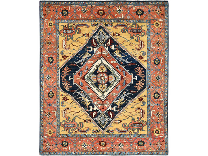 8'0" x 9'5" New Hand Knotted Blue Wool Rectangle Oriental Rug - MOA10285435