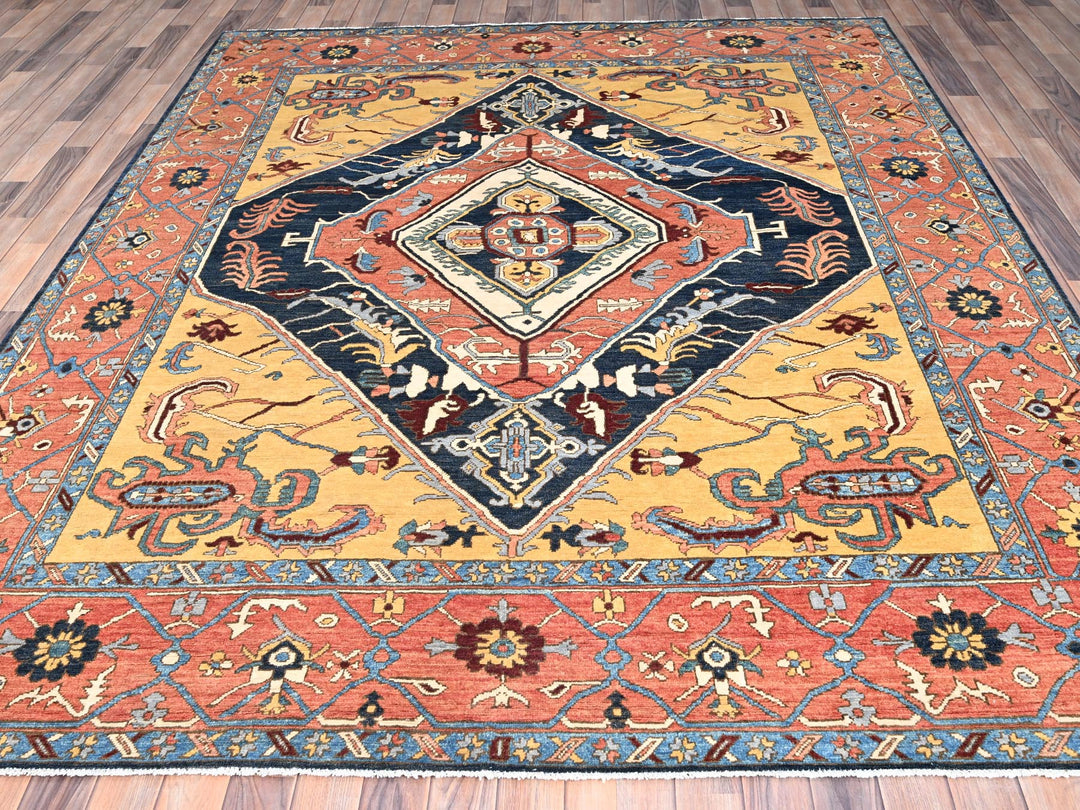 8'0" x 9'5" New Hand Knotted Blue Wool Rectangle Oriental Rug - MOA10285435