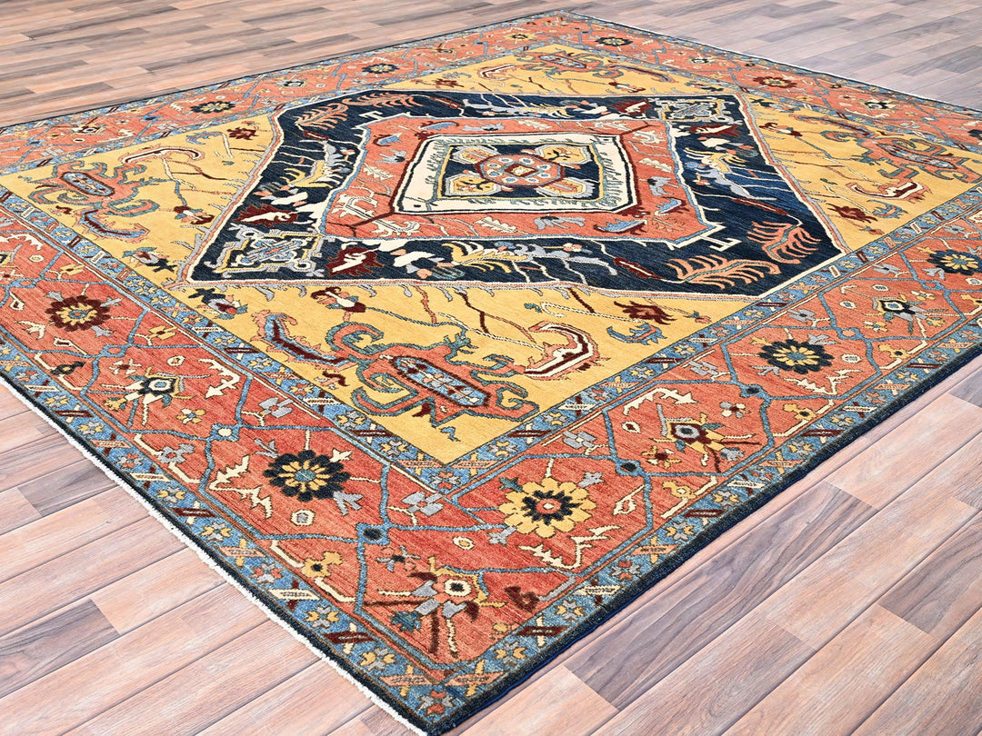 8'0" x 9'5" New Hand Knotted Blue Wool Rectangle Oriental Rug - MOA10285435