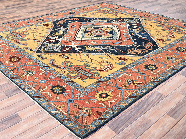 8'0" x 9'5" New Hand Knotted Blue Wool Rectangle Oriental Rug - MOA10285435