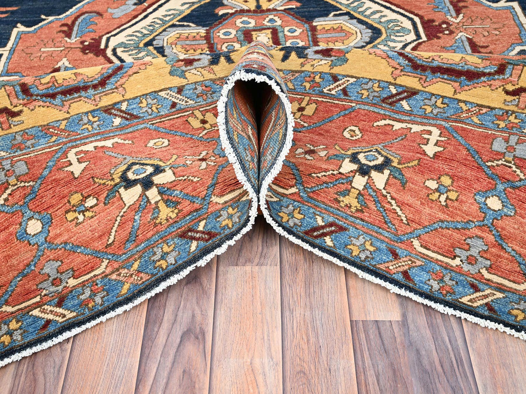 8'0" x 9'5" New Hand Knotted Blue Wool Rectangle Oriental Rug - MOA10285435