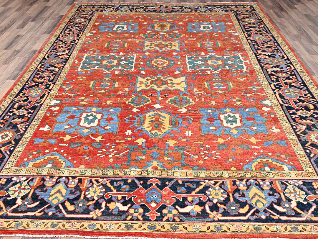 9'0" x 11'6" New Hand Knotted Red Wool Rectangle Oriental Rug - MOA10285436