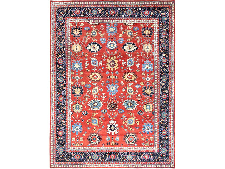 9'9" x 13'0" New Hand Knotted Red Wool Rectangle Oriental Rug - MOA10285440