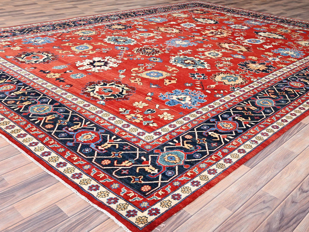 9'9" x 13'0" New Hand Knotted Red Wool Rectangle Oriental Rug - MOA10285440
