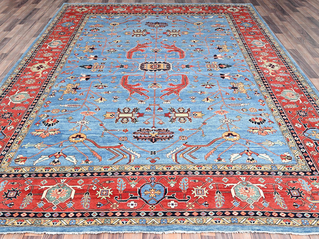 9'0" x 11'6" New Hand Knotted Blue Wool Rectangle Oriental Rug - MOA10285447
