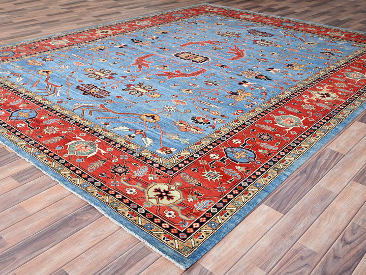 9'0" x 11'6" New Hand Knotted Blue Wool Rectangle Oriental Rug - MOA10285447