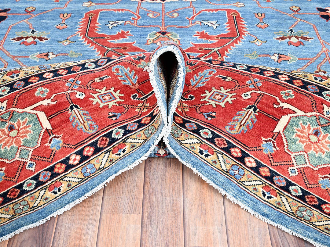 9'0" x 11'6" New Hand Knotted Blue Wool Rectangle Oriental Rug - MOA10285447