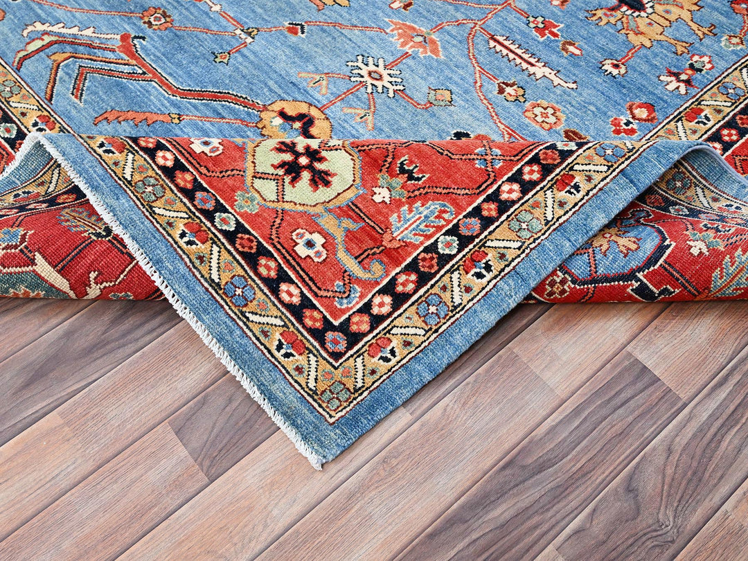 9'0" x 11'6" New Hand Knotted Blue Wool Rectangle Oriental Rug - MOA10285447