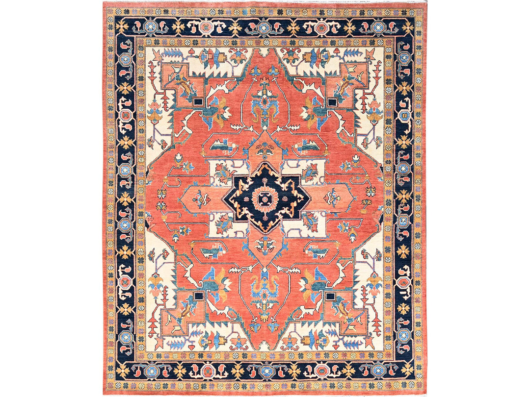 8'2" x 9'10" New Hand Knotted Orange Wool Rectangle Oriental Rug - MOA10285459