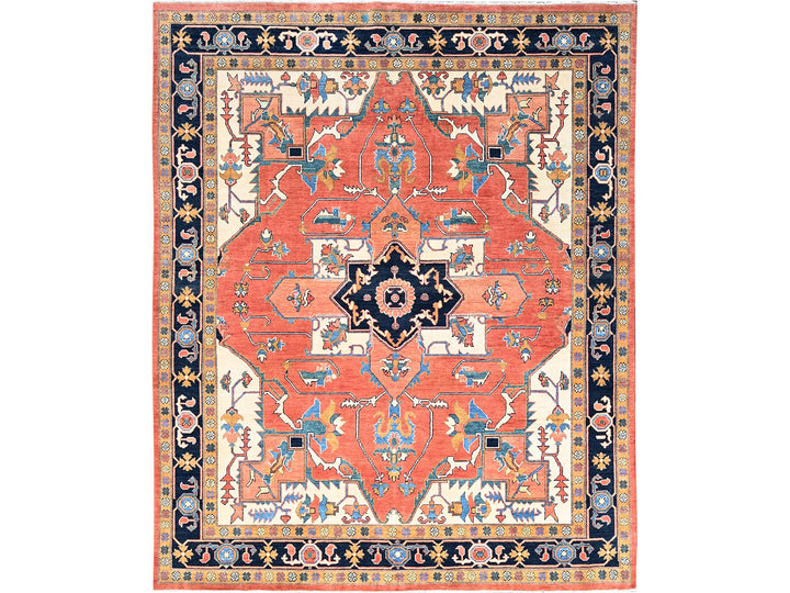 8'2" x 9'10" New Hand Knotted Orange Wool Rectangle Oriental Rug - MOA10285459