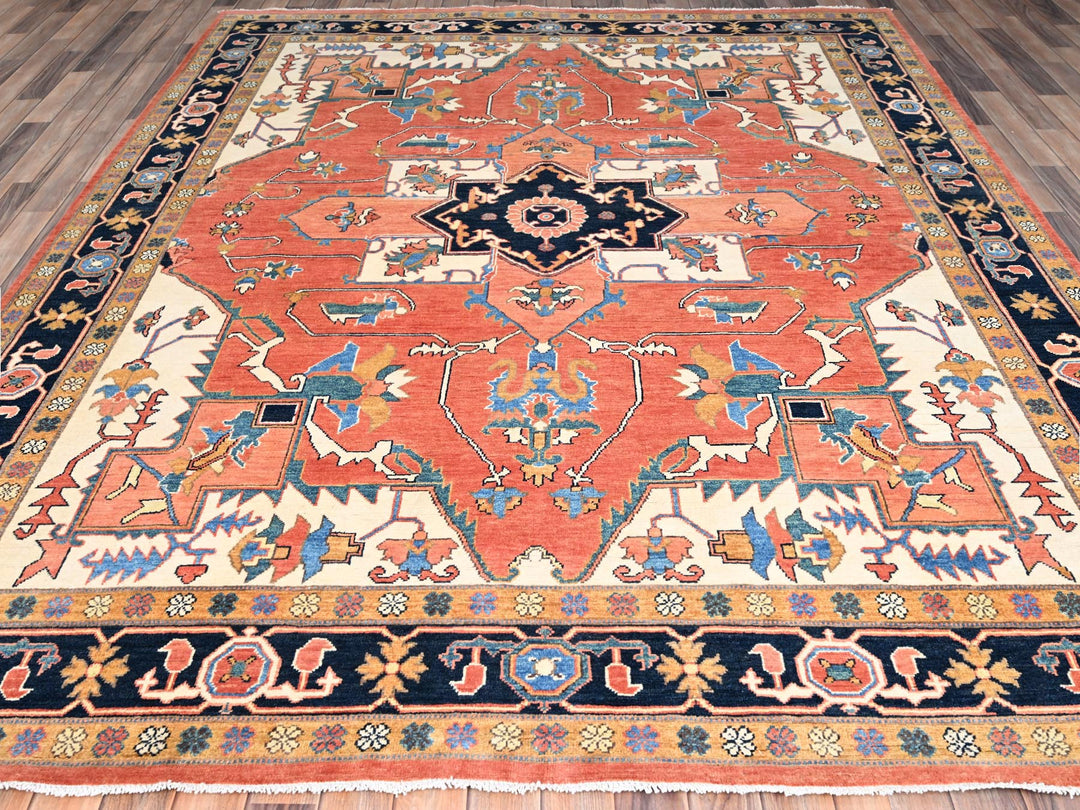 8'2" x 9'10" New Hand Knotted Orange Wool Rectangle Oriental Rug - MOA10285459
