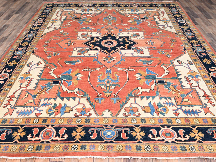 8'2" x 9'10" New Hand Knotted Orange Wool Rectangle Oriental Rug - MOA10285459