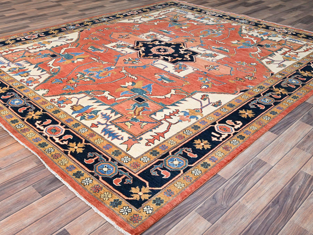 8'2" x 9'10" New Hand Knotted Orange Wool Rectangle Oriental Rug - MOA10285459