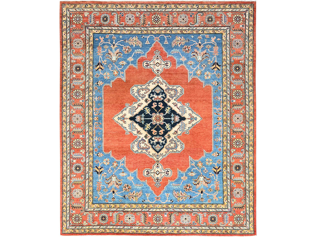 8'0" x 9'10" New Hand Knotted Orange Wool Rectangle Oriental Rug - MOA10285461