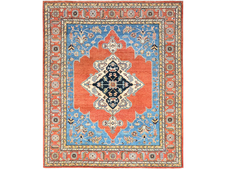 8'0" x 9'10" New Hand Knotted Orange Wool Rectangle Oriental Rug - MOA10285461
