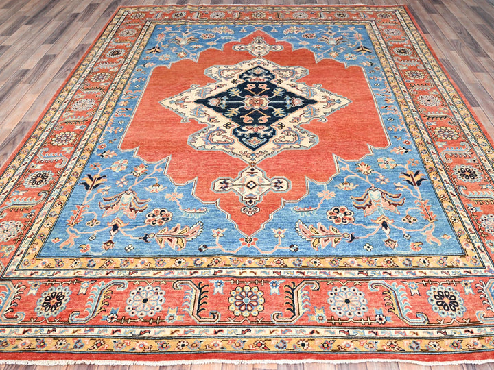 8'0" x 9'10" New Hand Knotted Orange Wool Rectangle Oriental Rug - MOA10285461