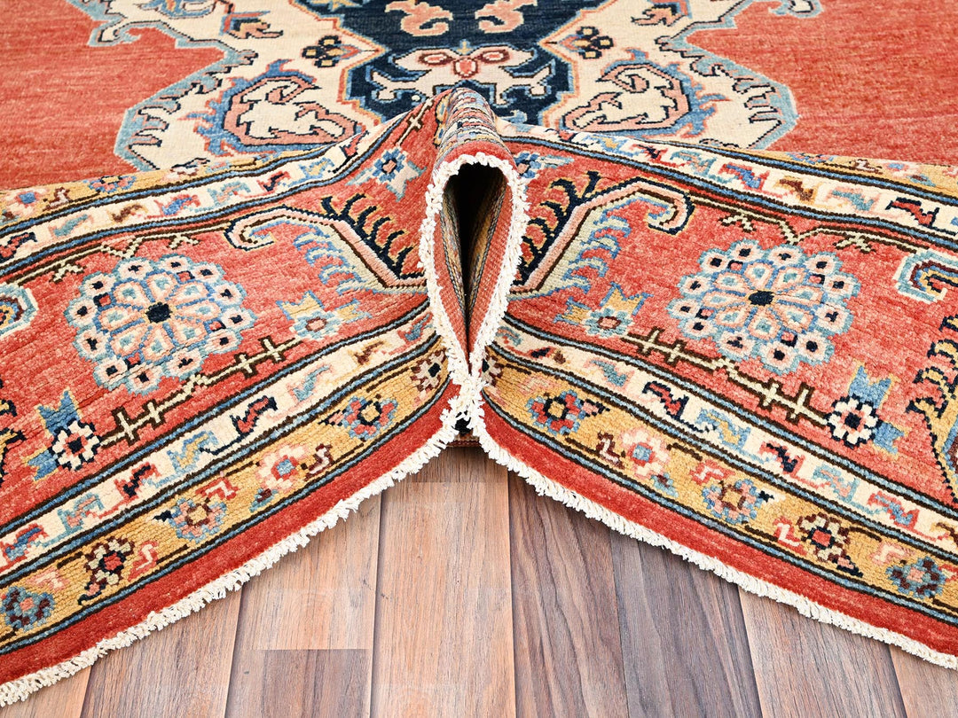 8'0" x 9'10" New Hand Knotted Orange Wool Rectangle Oriental Rug - MOA10285461