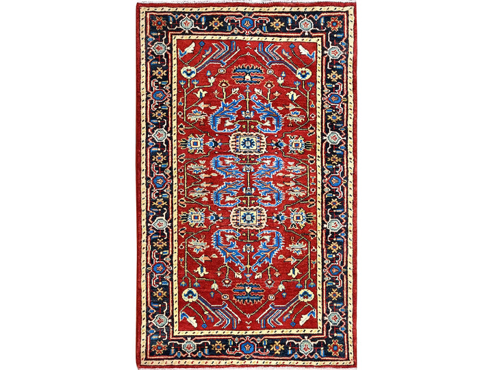 2'10" x 4'7" New Hand Knotted Red Wool Rectangle Oriental Rug - MOA10285511
